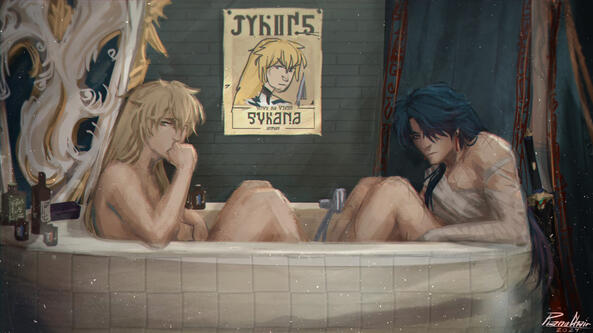 2x halfbody + background, scene